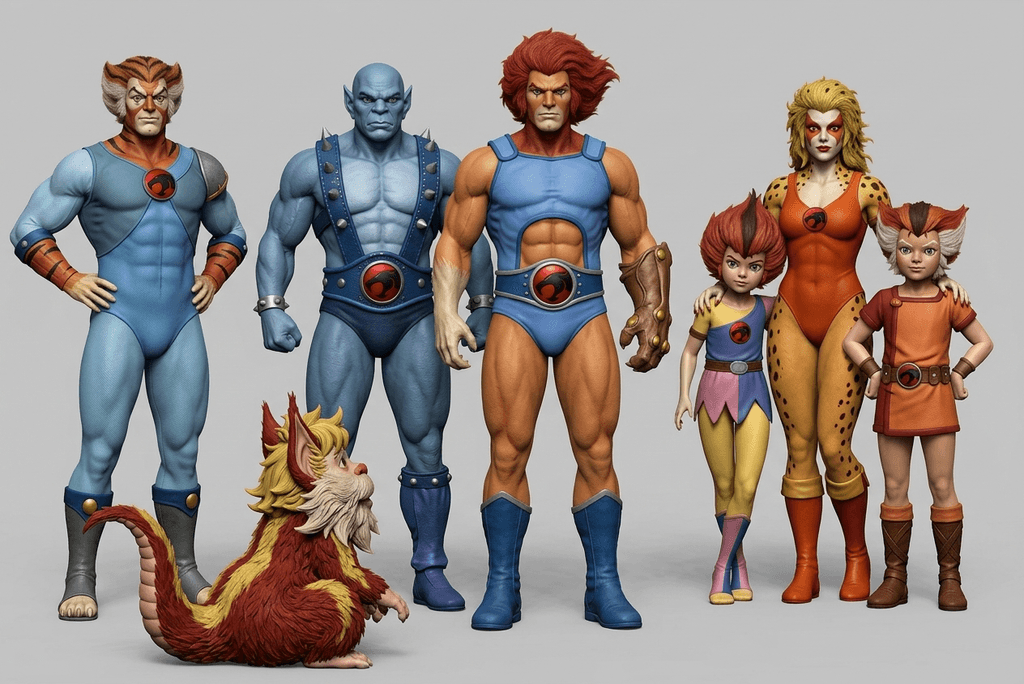 Thundercats - Lion-O, Panthro, Tygra, Cheetara, Wily-Kit, Wily-Kat, & Snarf - 1985