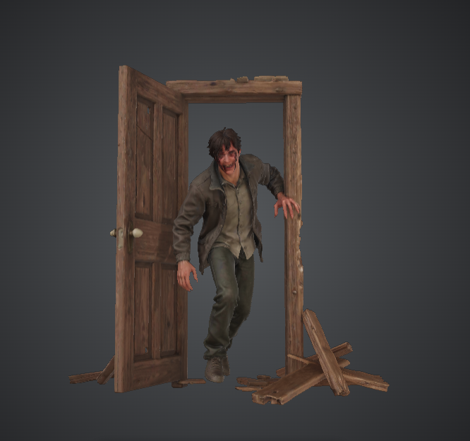 Zombie Breaking Through Door – Horror Diorama Scene