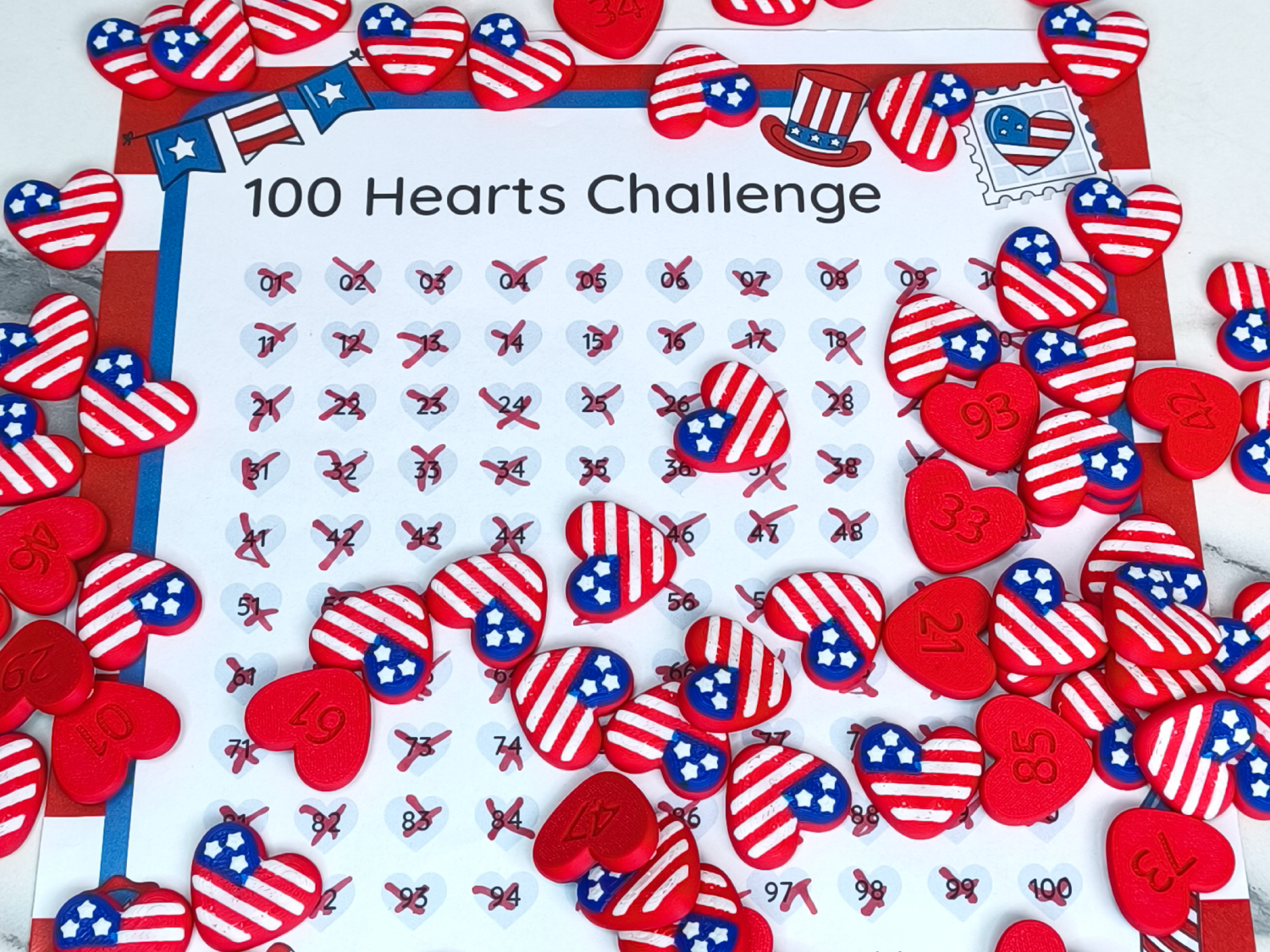 The 100 Hidden USA Hearts 4th July Game + PDF, Game