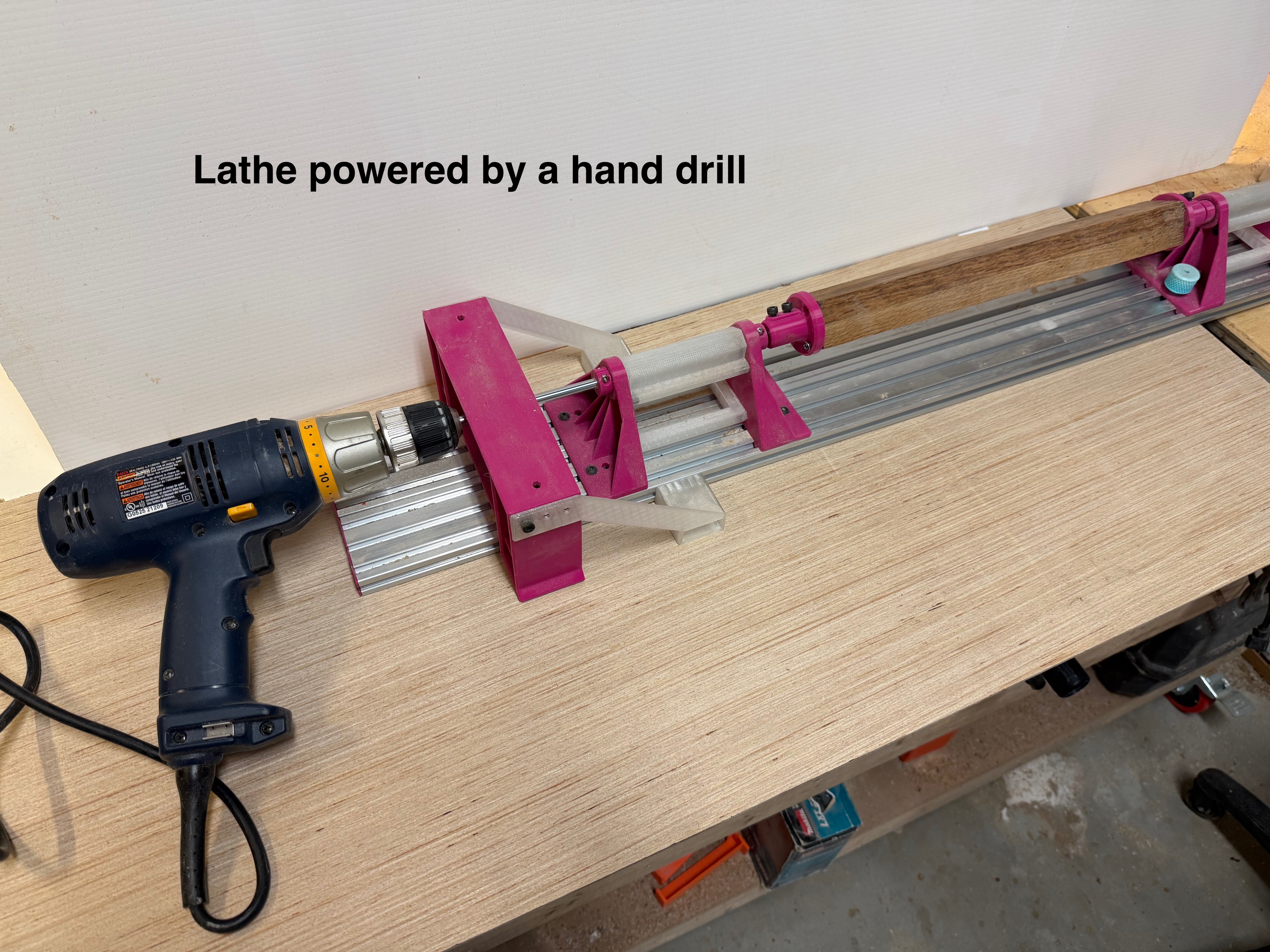 Drill powered lathe