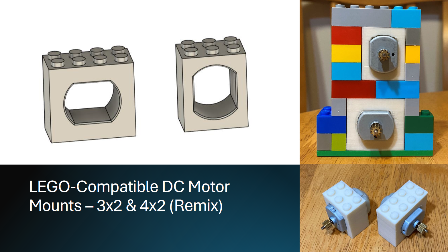 LEGO-Compatible DC Motor Mounts – 3x2 & 4x2 (Remix)