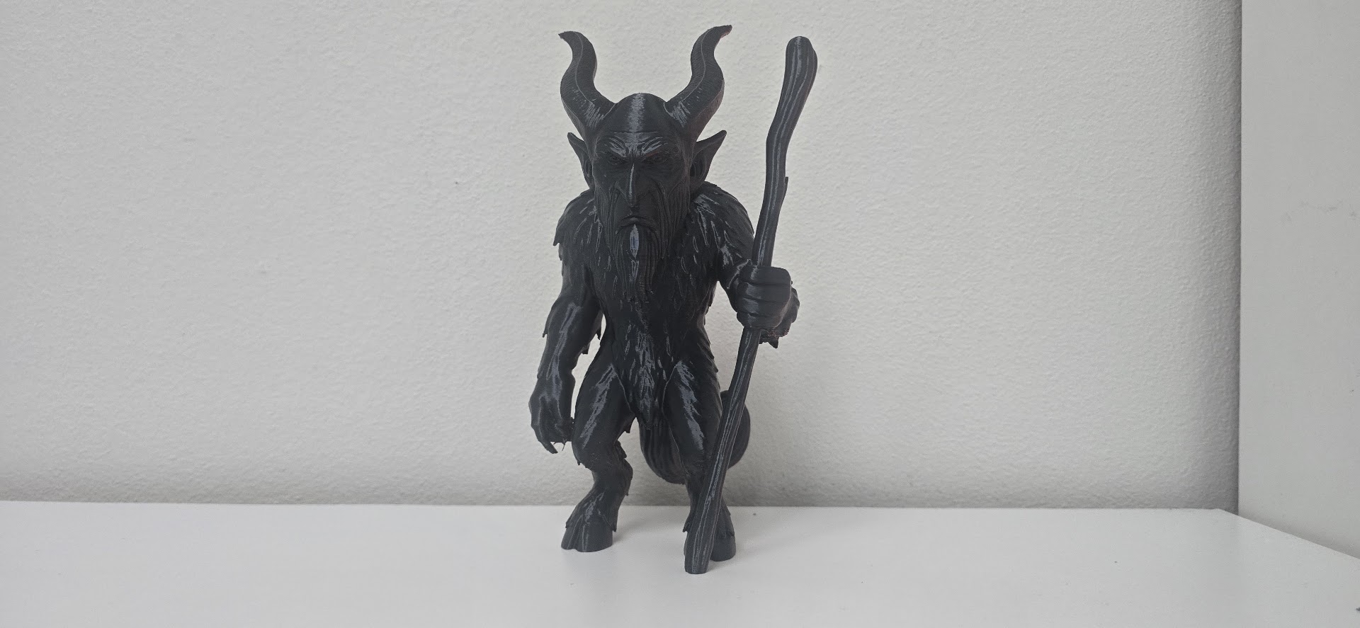 Furry Bearded Krampus with Staff Holiday Figure