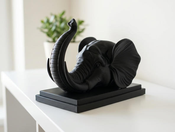 Elephant Bust Sculpture with Raised Trunk