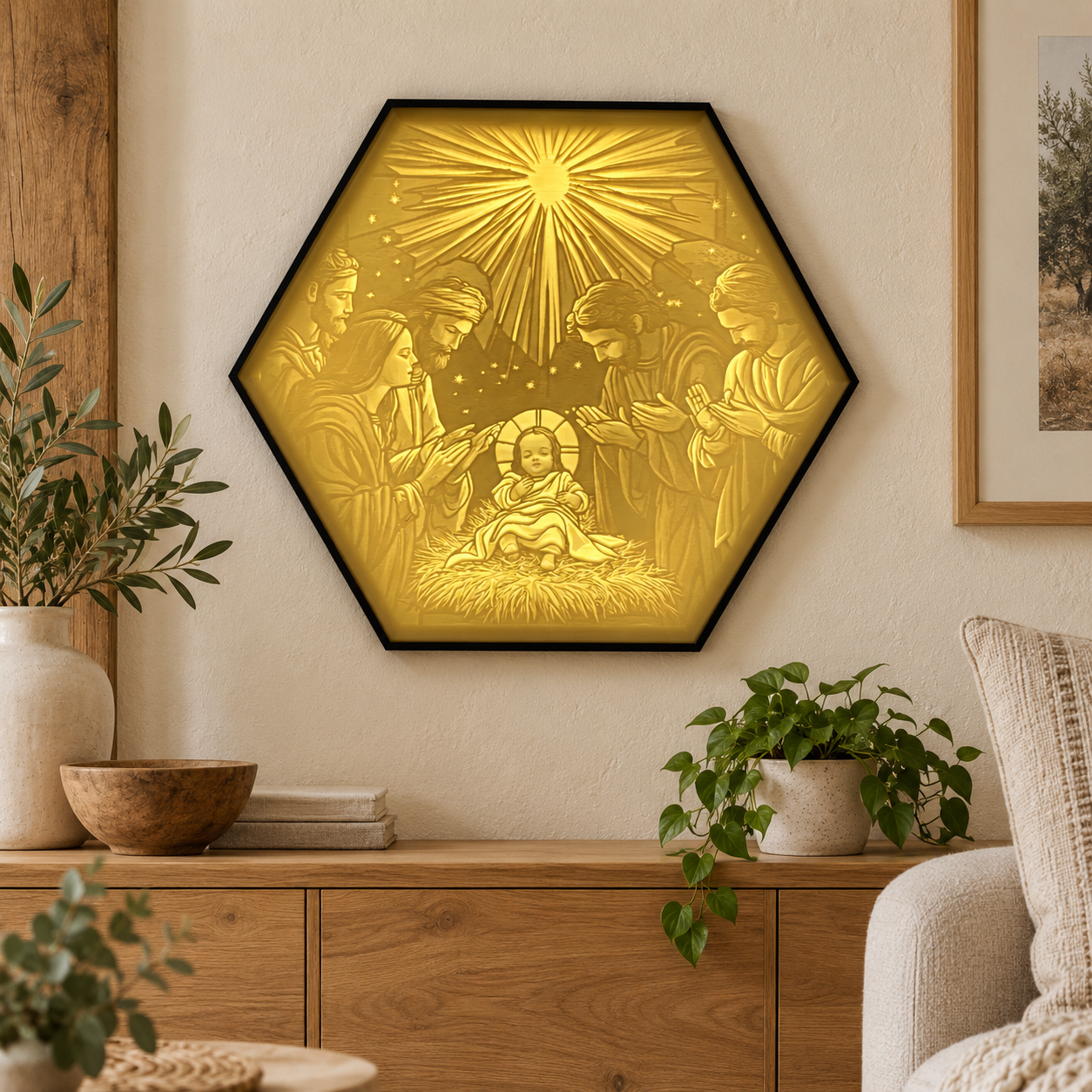 Christmas Nativity – Hexagon Lithophane LED Lamp 002