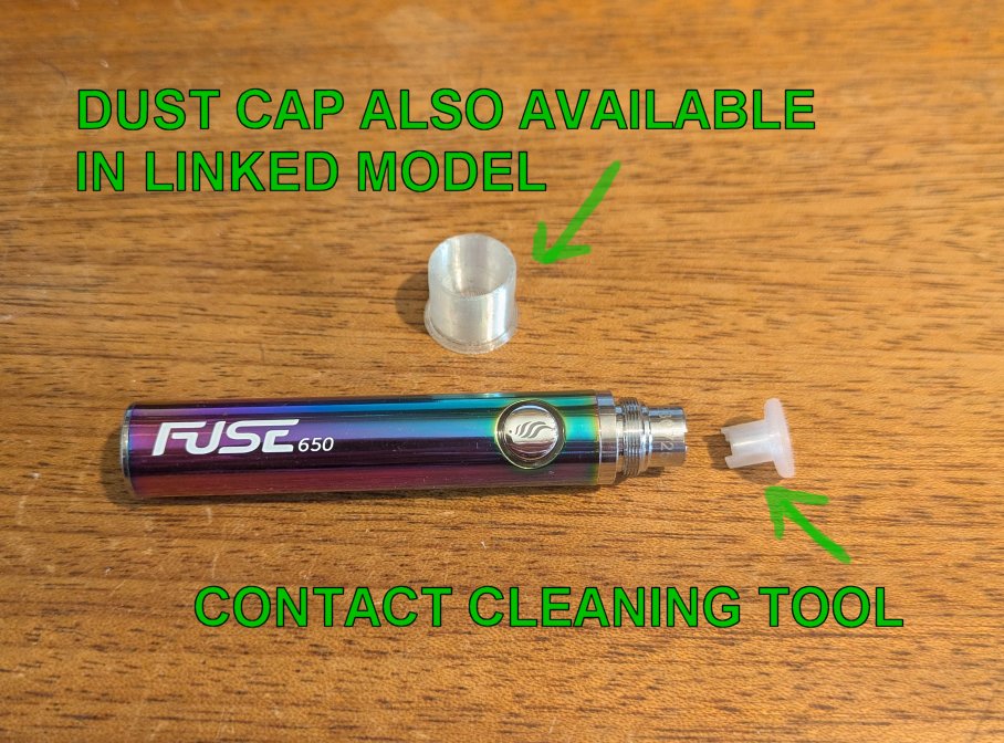 Fuse (Vapouriz) Vape Battery Contact Cleaning Tool - Ideally TPU but PLA+ works ok. Also fits most vape batteries with 510 connection (which is most brands now!) 3D model