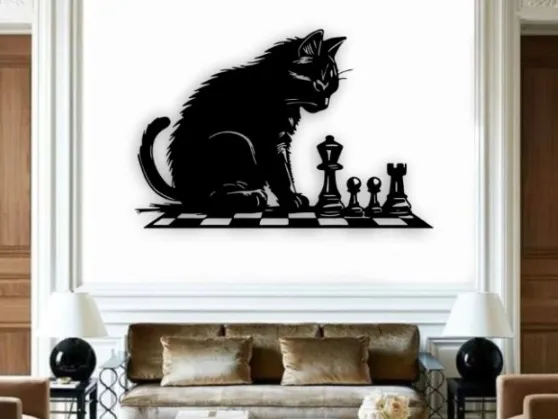 Cat and chess Wall Art
