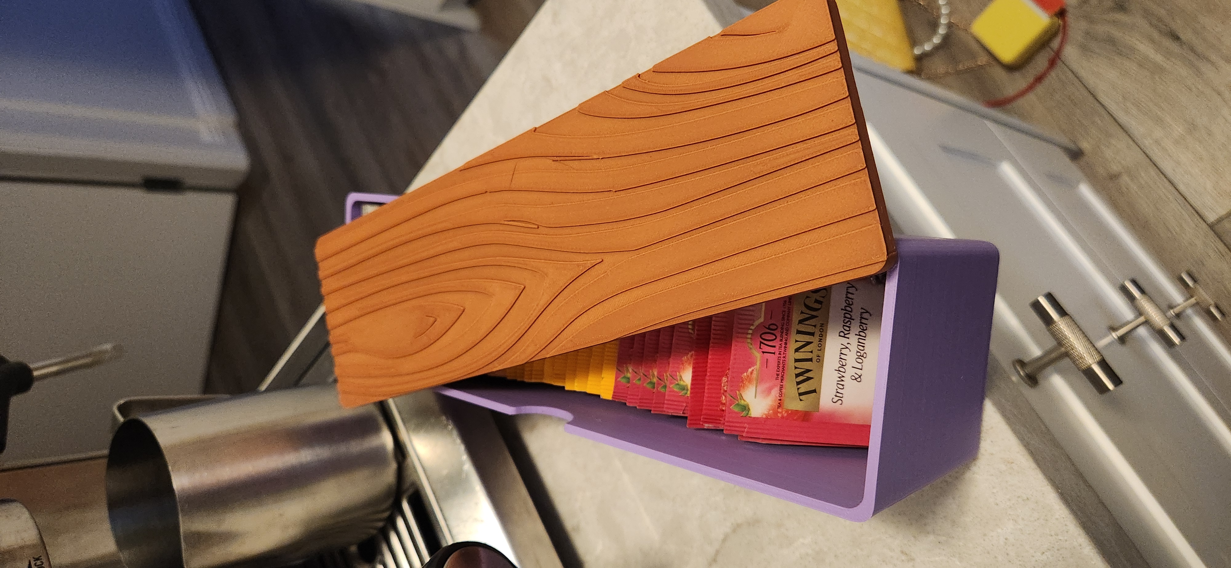 Tea Bag Container with Wood Grain Lid