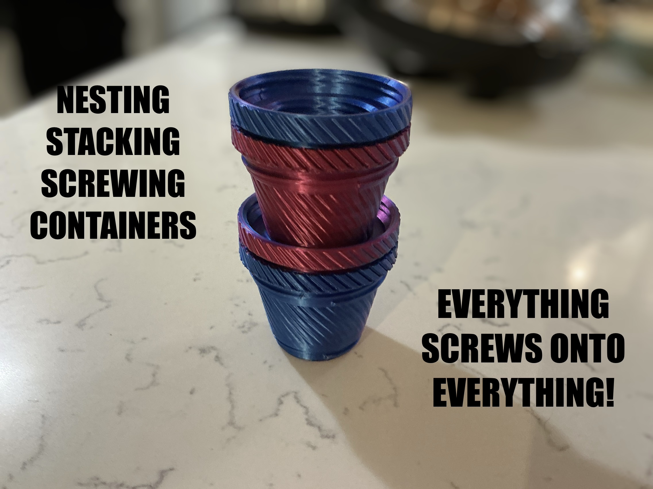 Nesting stacking screwing containers