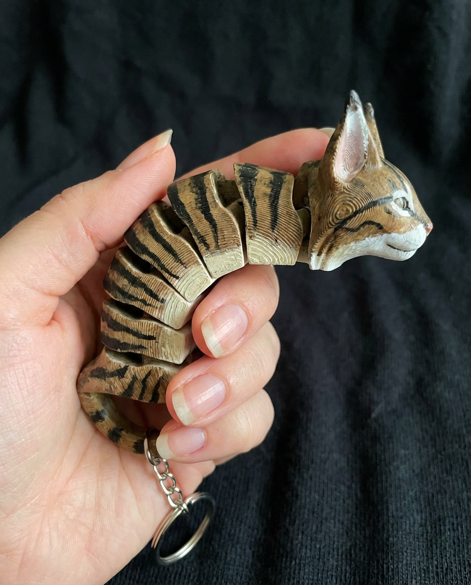 Articulated Cat Keychain | Flexible Fidget Kitty | Print-in-Place Cat Charm