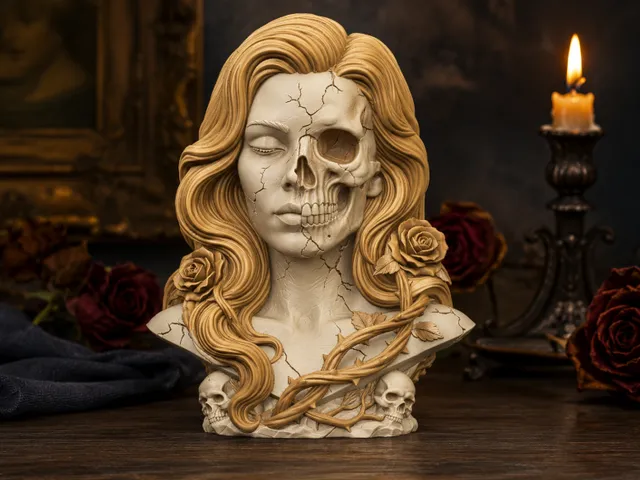 Rose Skull Woman Bust