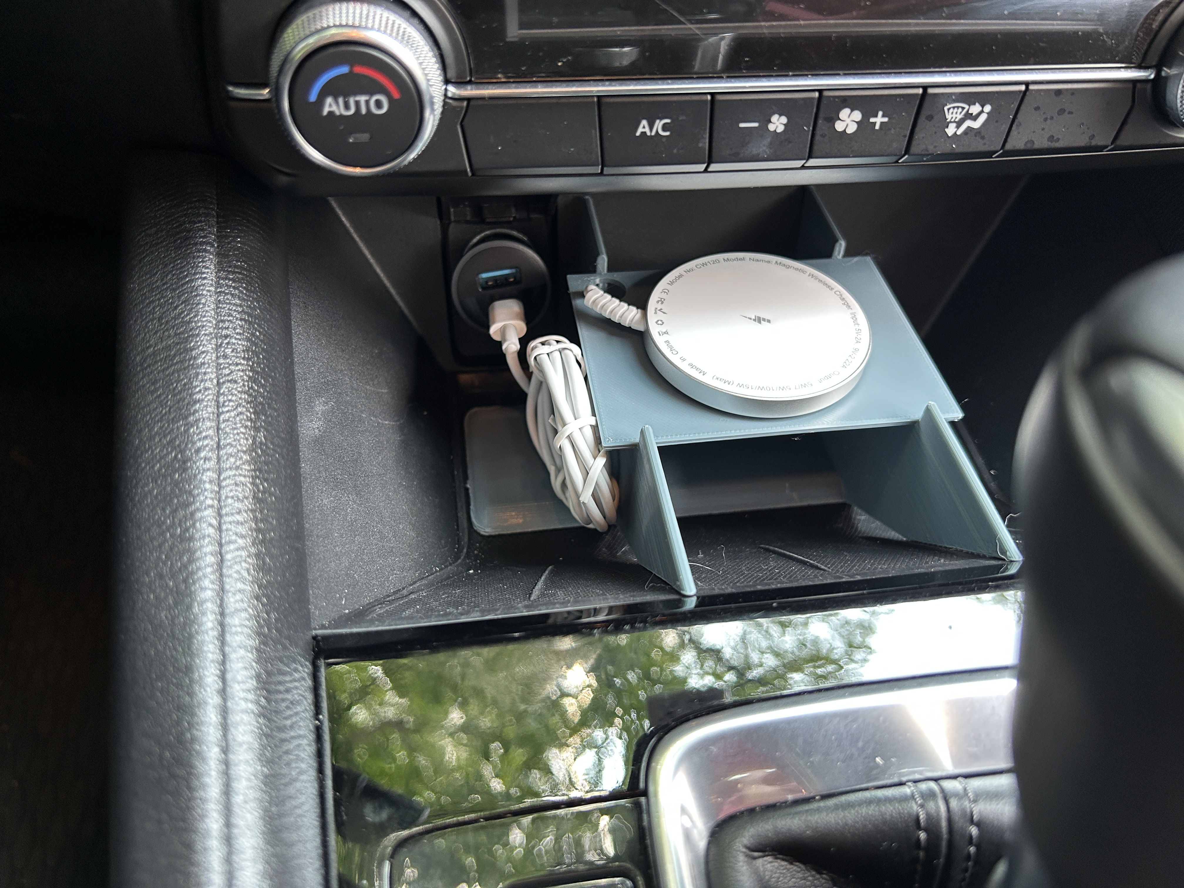 Mazda CX5 cubby organizer with wireless phone charger holder
