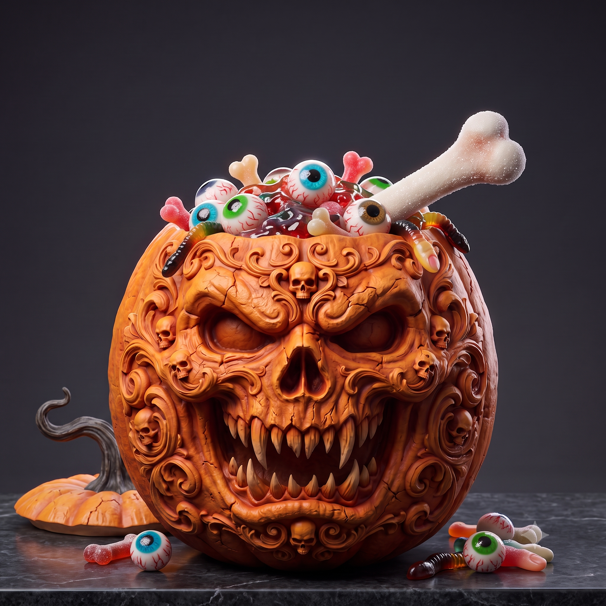 Skull Pumpkin Candy Pot with Removable Lid