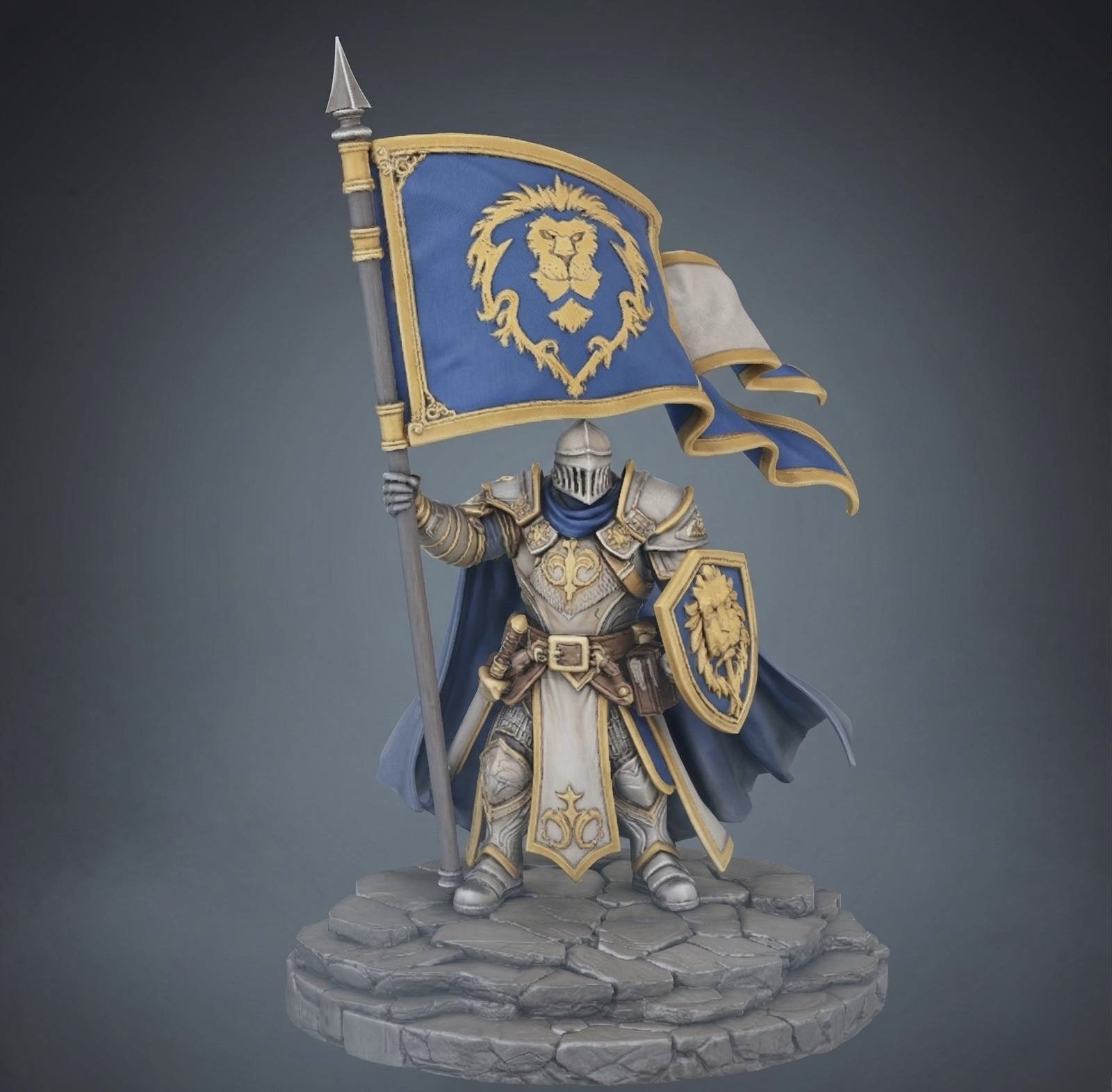 Bloodbound Realms – Human – Lionheart Standard Bearer (Dark Fantasy 3D Printable Miniature STL)