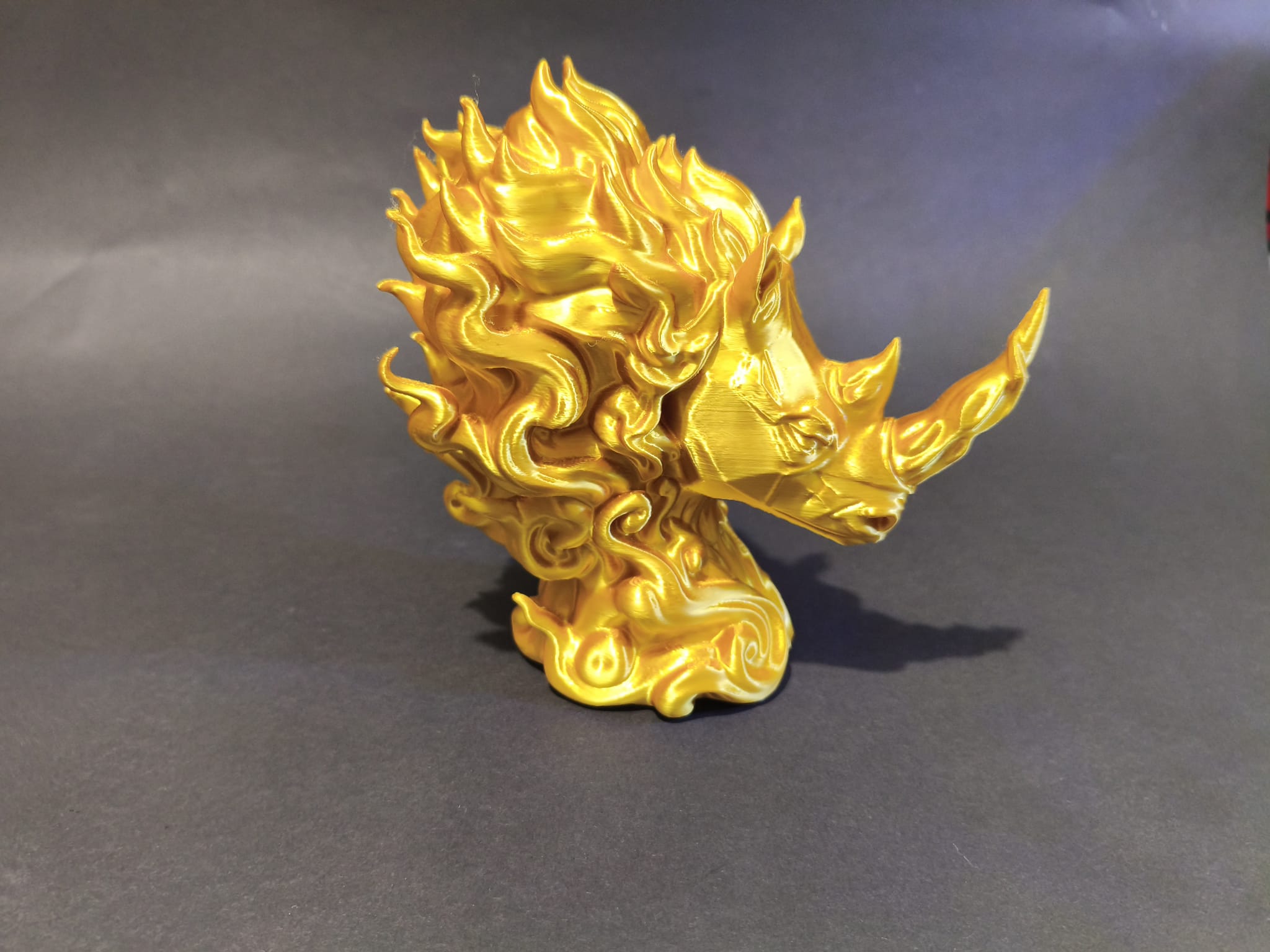 Majestic Golden Fire Rhino Bust