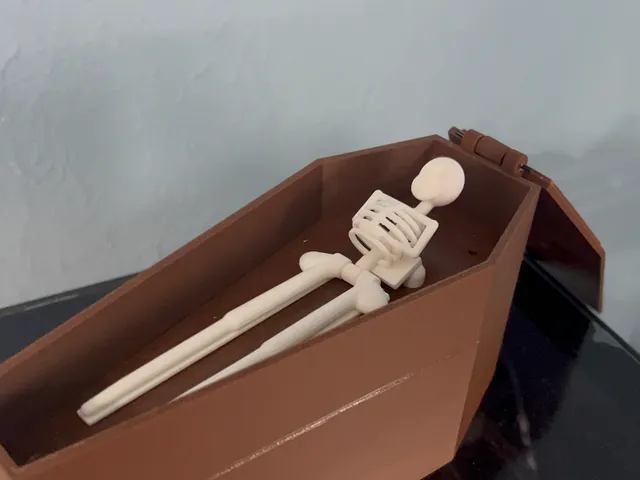 Coffin with Sitting-Up Skeleton (Halloween Mechanical Animatronic, OpenSCAD)