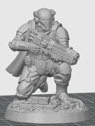 Oath Sword Bastion Knight kneeling with plasma gun