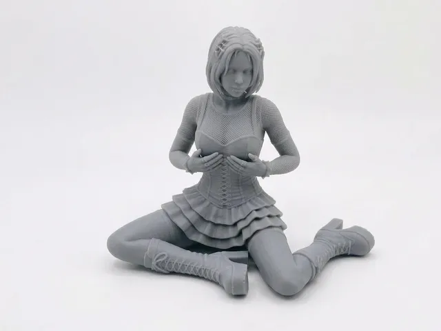 Goth Cyberpunk Girl Figure: Detailed Sitting Girl Statue
