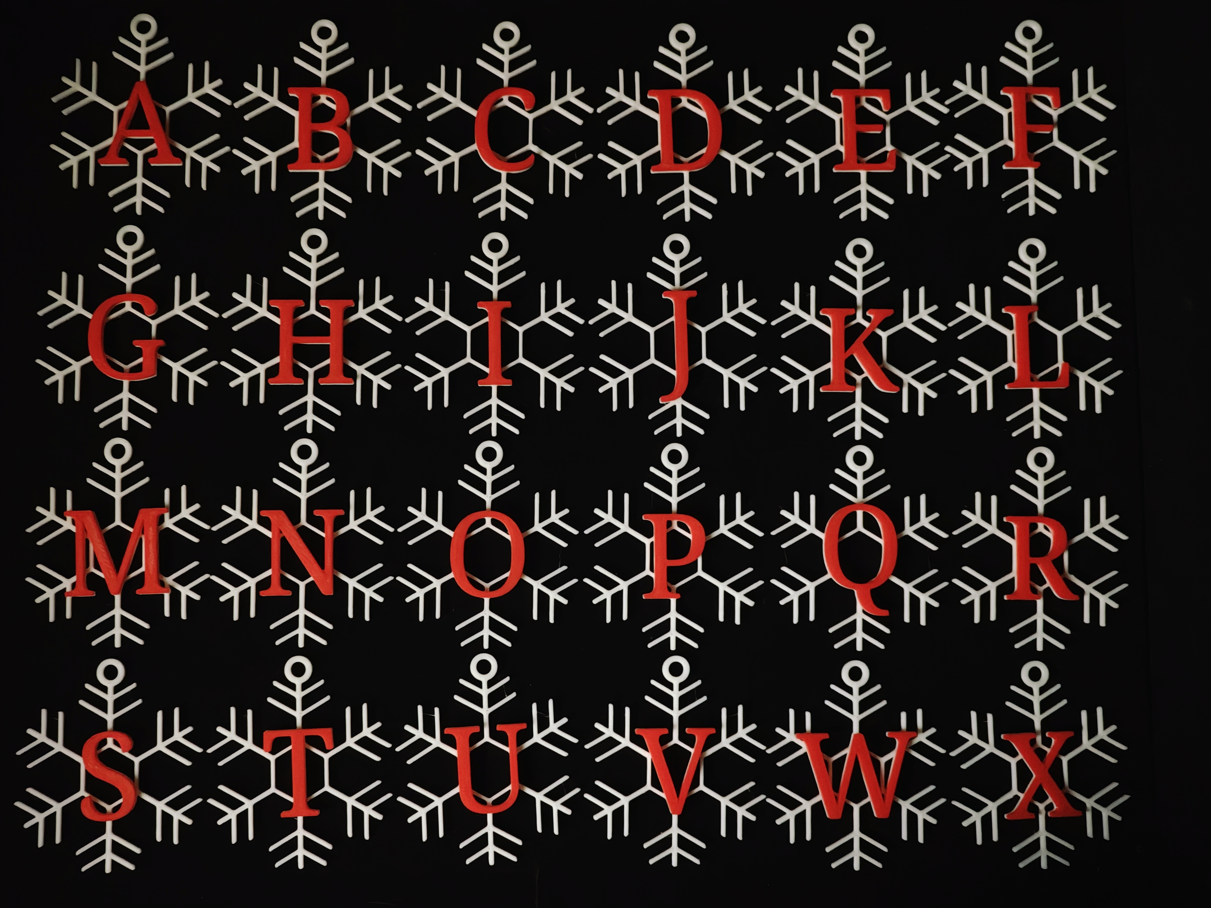 Christmas Tree Snowflake Ornaments ABC, A-Z