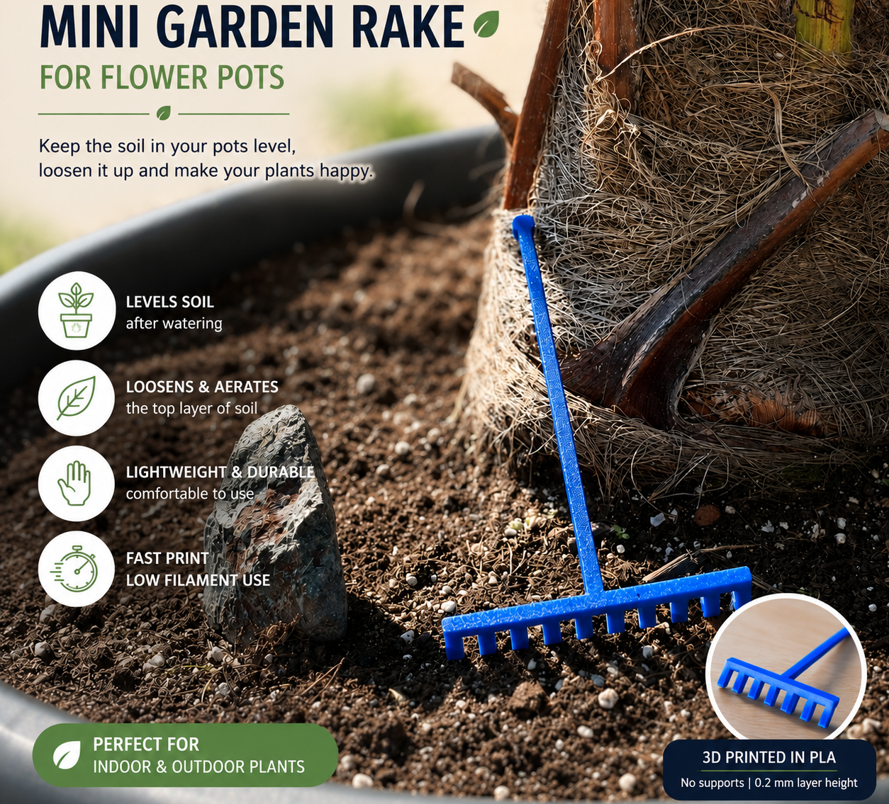 Mini Garden Rake for Flower Pots
