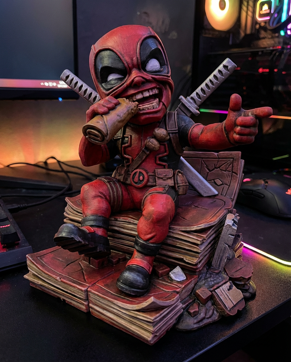 Chibi Deadpool 3D Figure - Merc on Books Comic Statue - High Detail