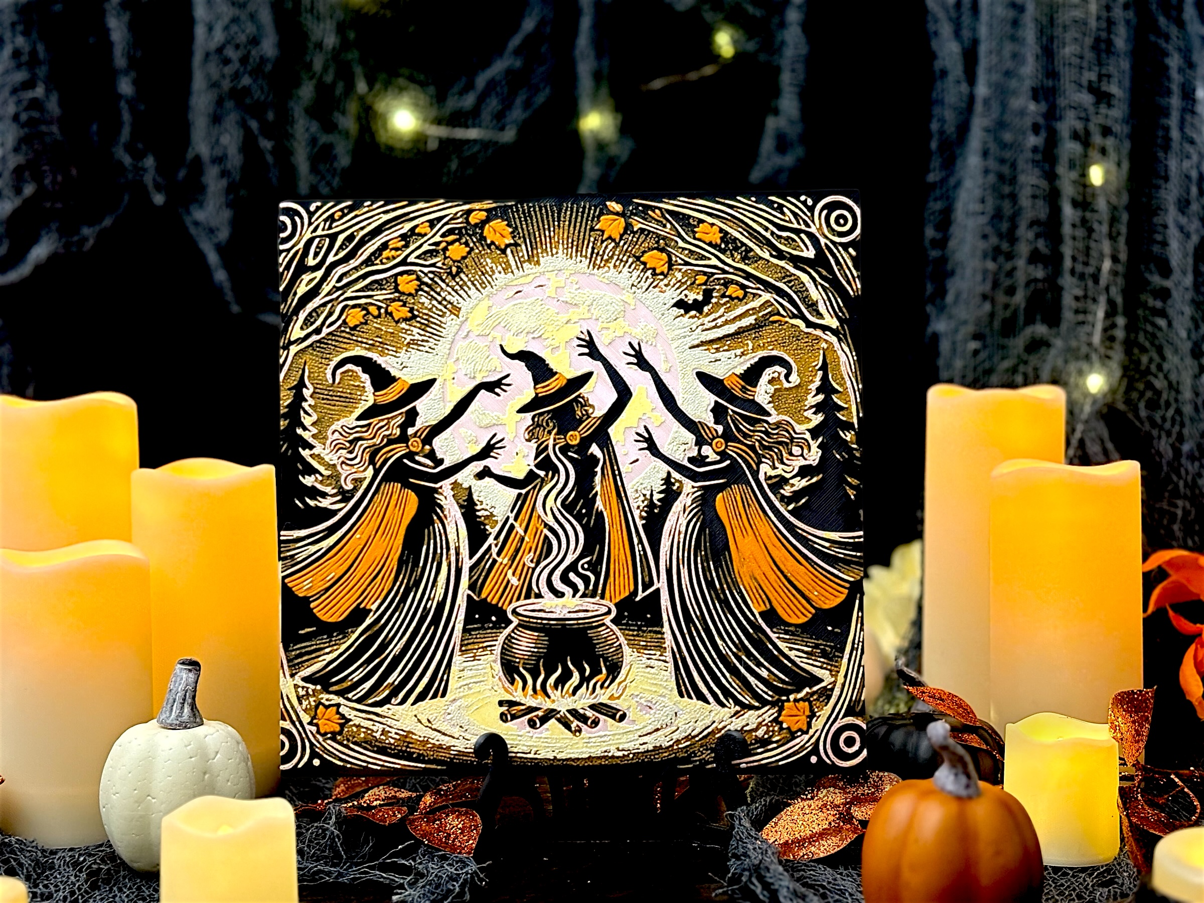 Moonlit Spellbound Sisters - Witches Halloween Hueforge