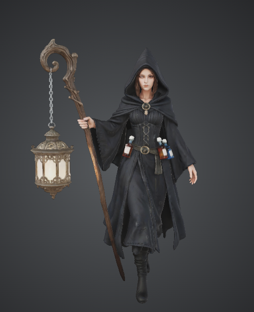 Hooded Lantern Mage – Dark Fantasy Sorceress