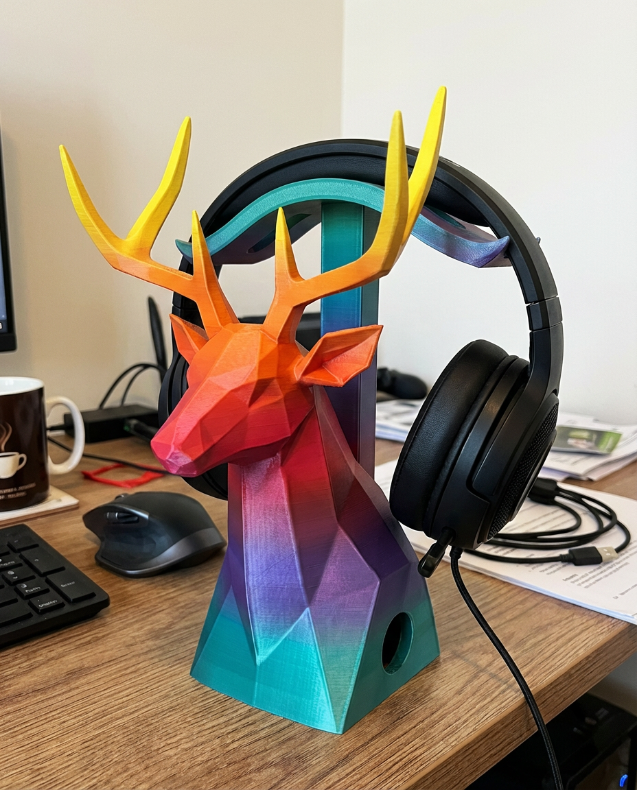 Geometric Deer Headphone Stand | Rainbow Desk Setup