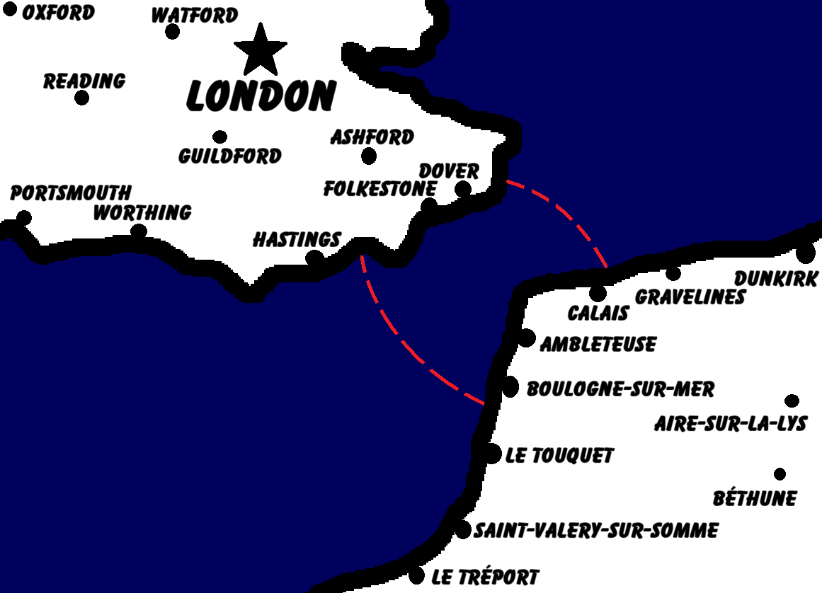 Simple map of the Strait of Dover