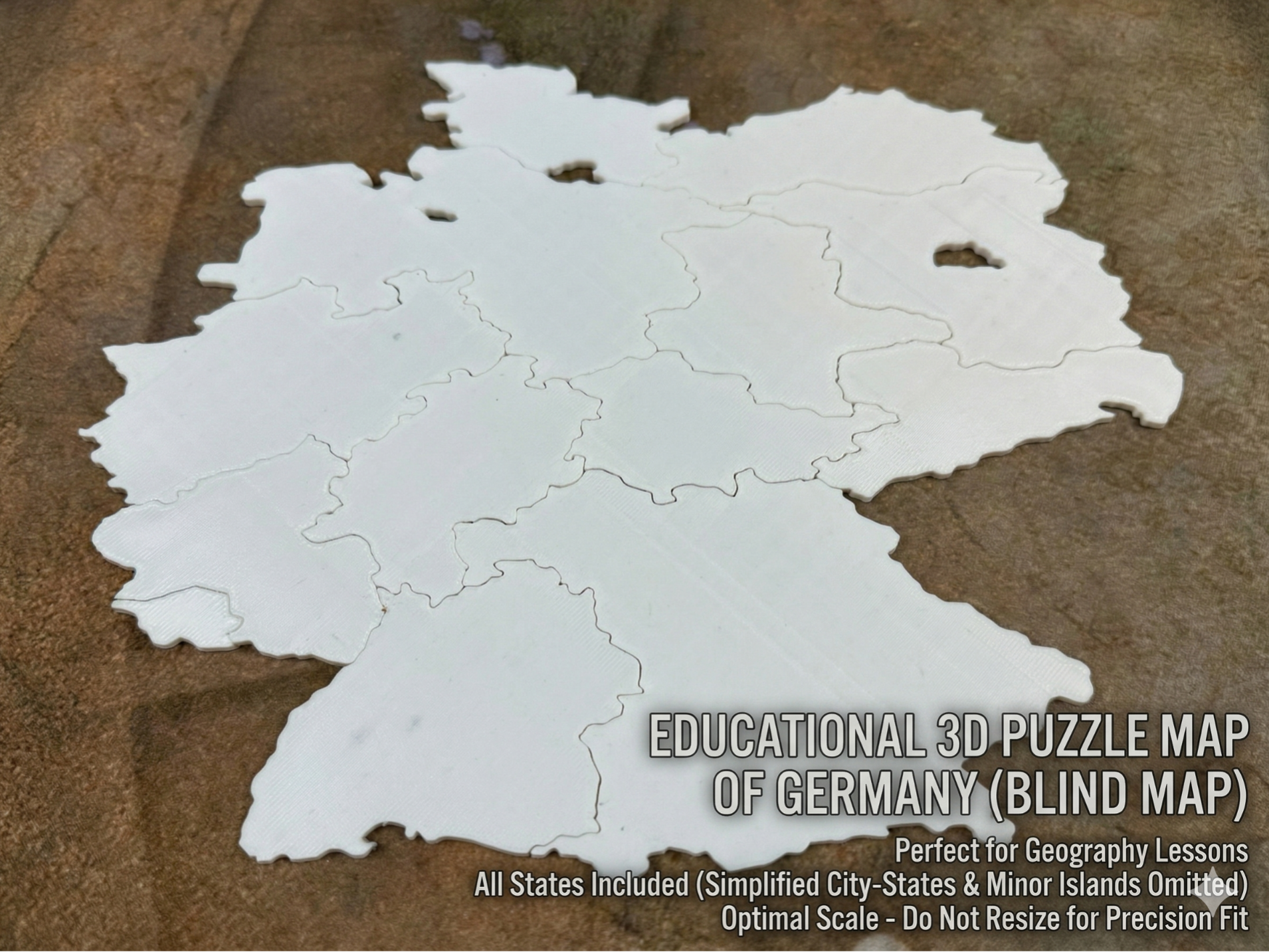 Educational 3D Puzzle Map of Germany (Blind Map) 3D model