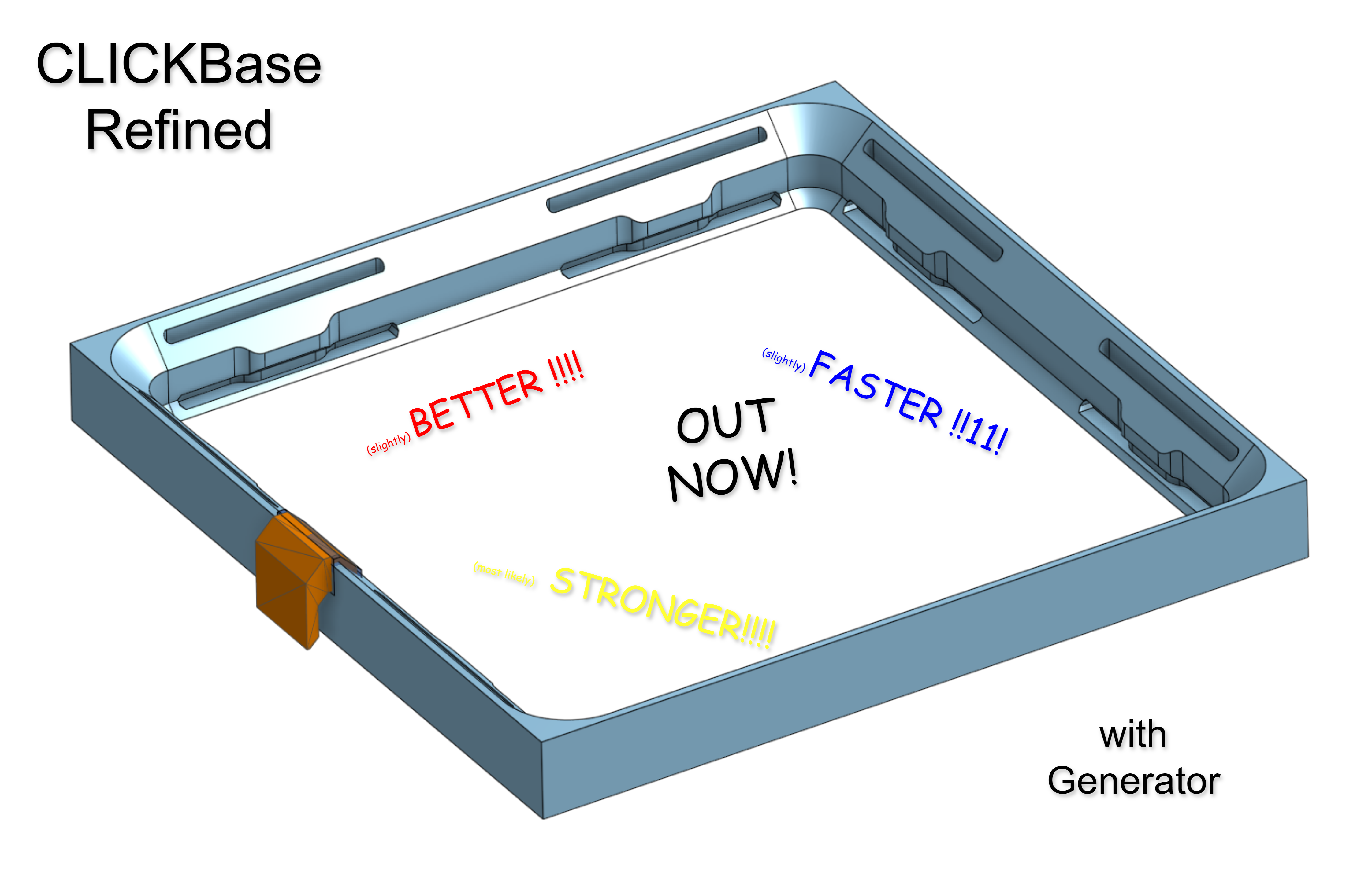 CLICKbase Refined: a no-magnet, latching Gridfinity baseplate - quicker, faster, stronger and built for print in place