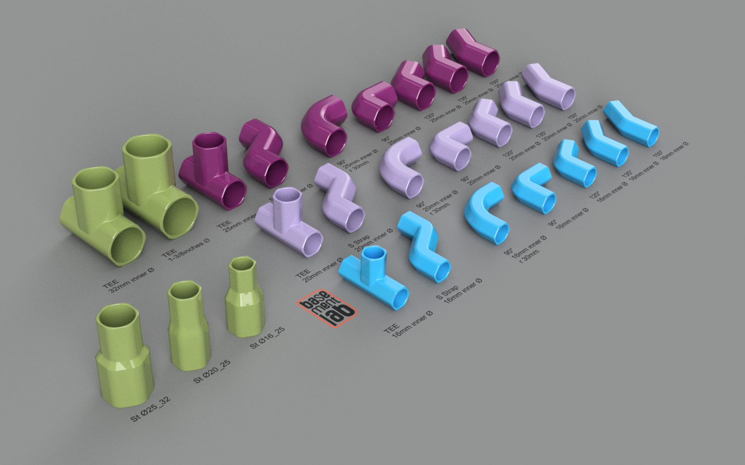 Pipe fittings Elbow Ø16mm / Ø20mm / Ø25mm Hexagonal Shape - Gomiti di raccordo tubi forma esagonale