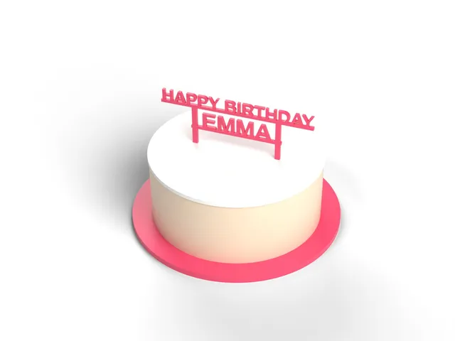 Happy Birthday Cake Topper with Name - Custom One-Piece Topper on Two Stakes, No Supports (OpenSCAD)
