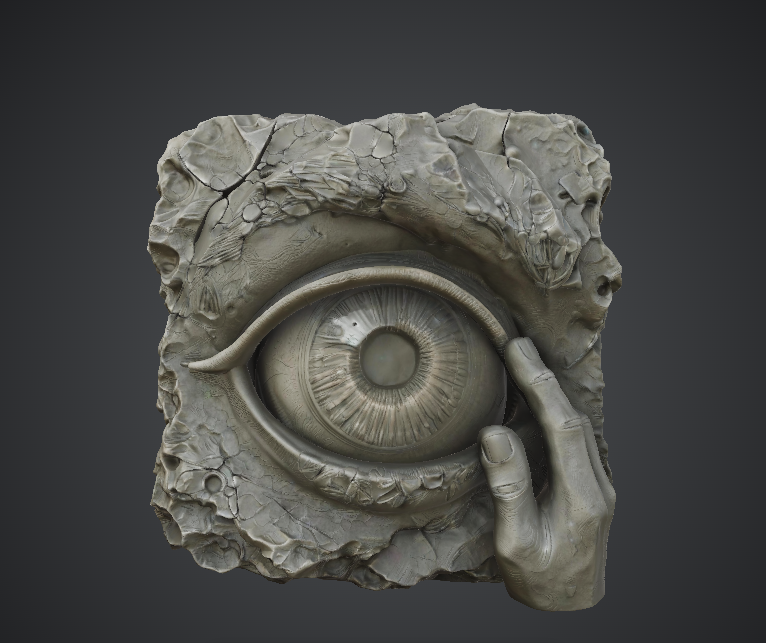 Ancient Stone Eye Relief – Surreal Guardian