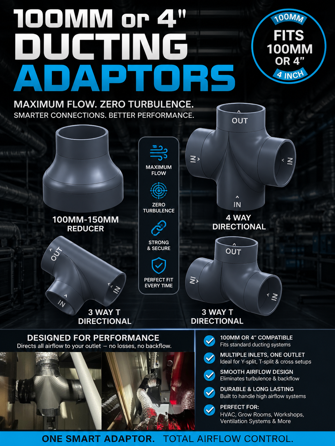 100mm ducting joiners & adaptors