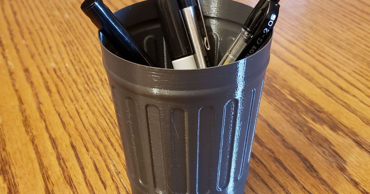 Trash Can Pencil Holder [Vase Mode] by bobmakes Download free STL model
