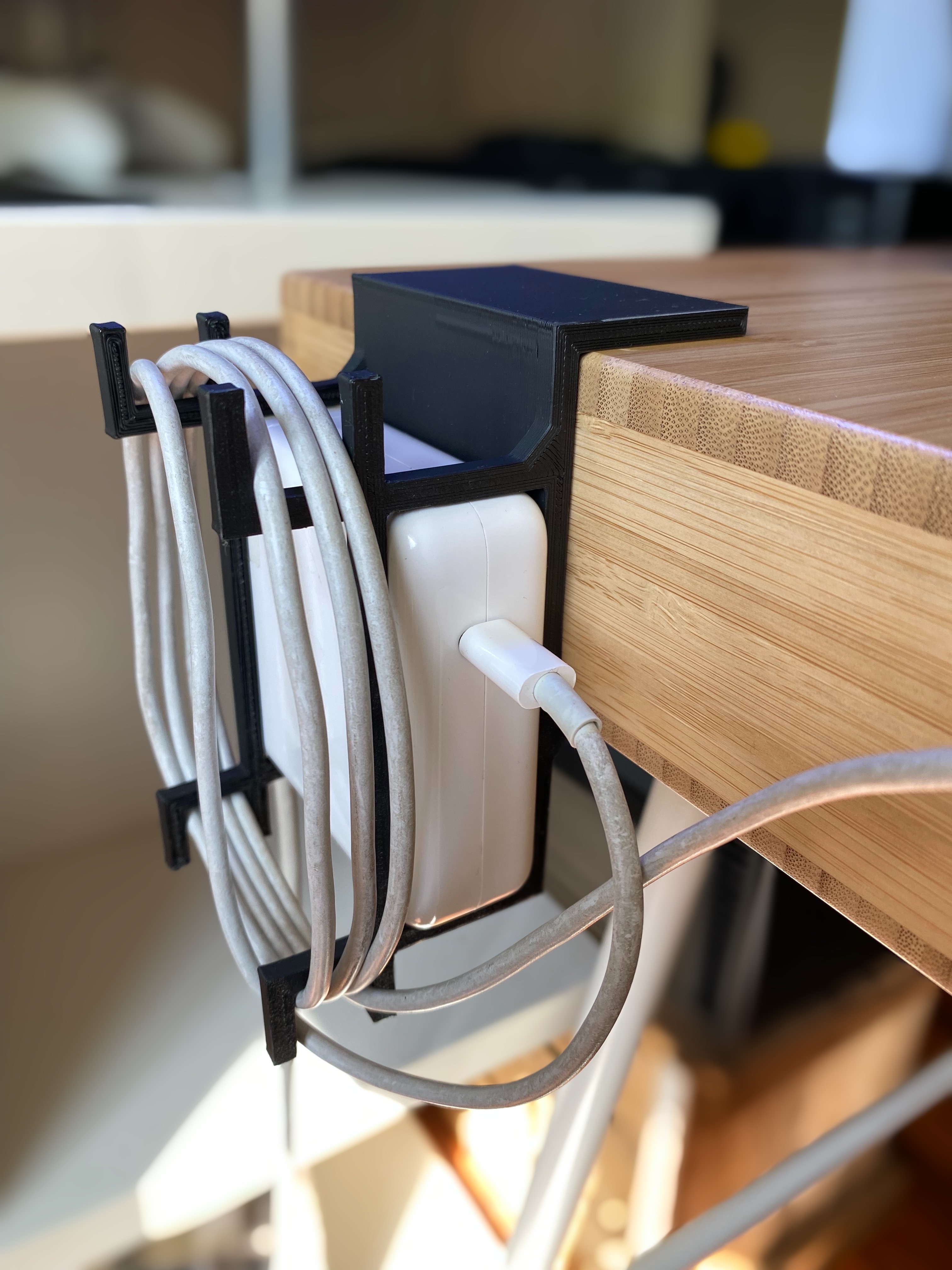 Desk holder for Apple MacBook Pro 87W USB-C Power Adapter and cable (for IKEA Lillåsen desk)