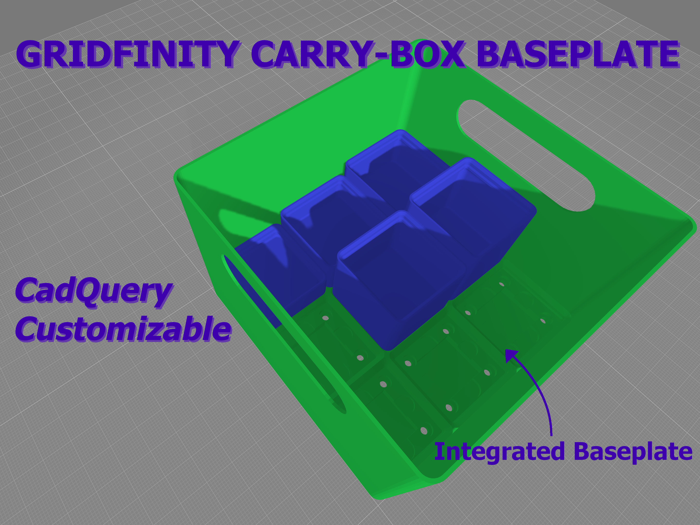 Gridfinity Carry-Box Baseplate (CadQuery Customizable)