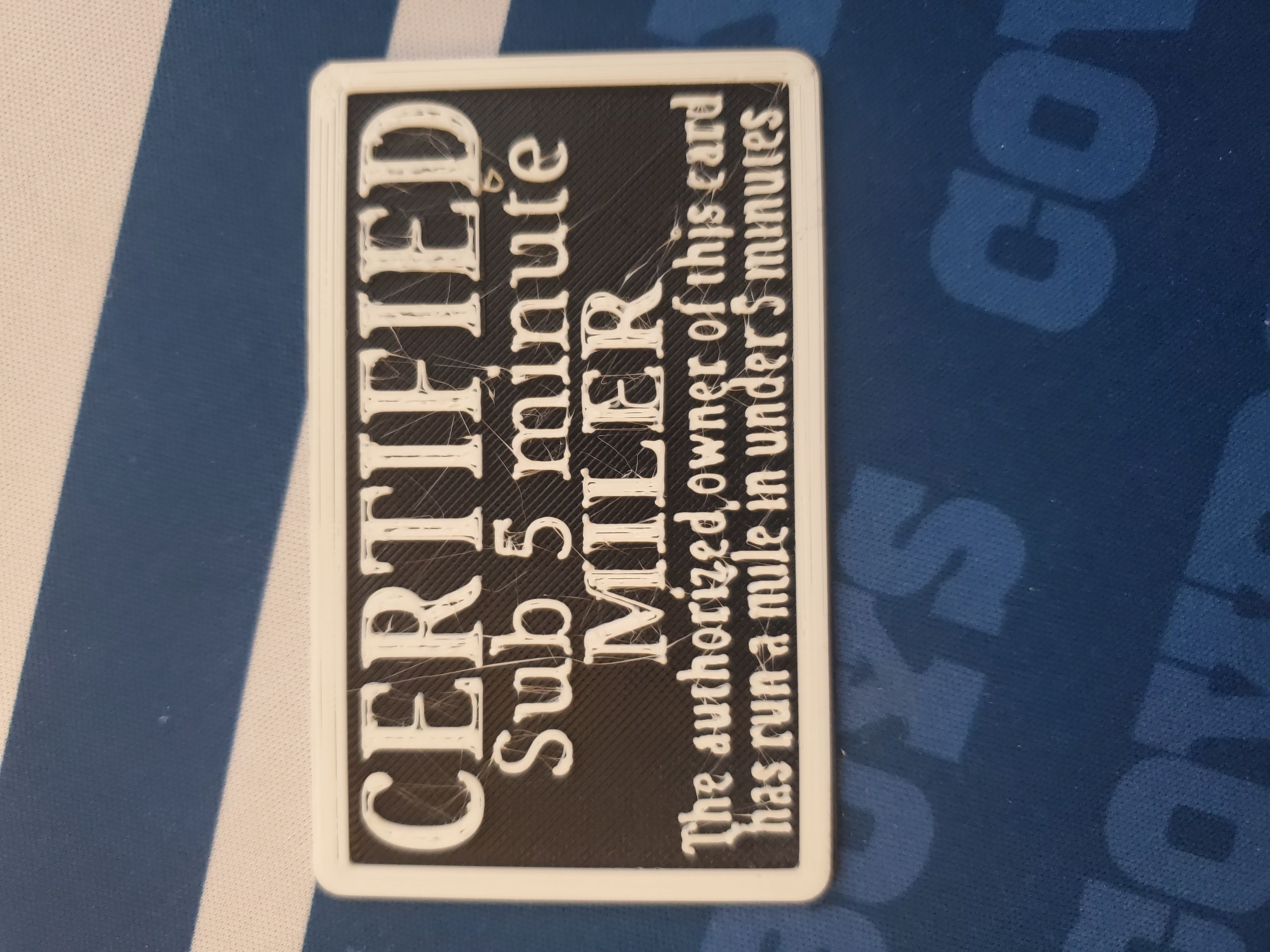 Sub 5 Minute Mile Certification Card