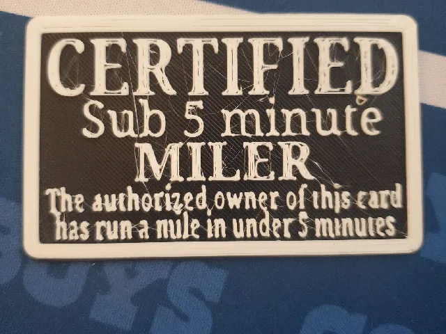Sub 5 Minute Mile Certification Card