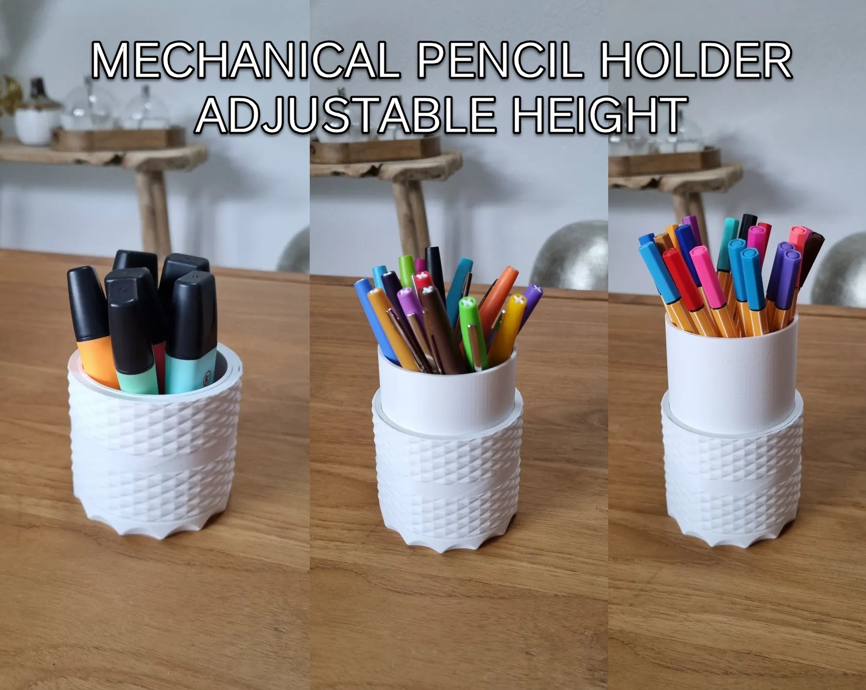 Pencil holder with adjustable height