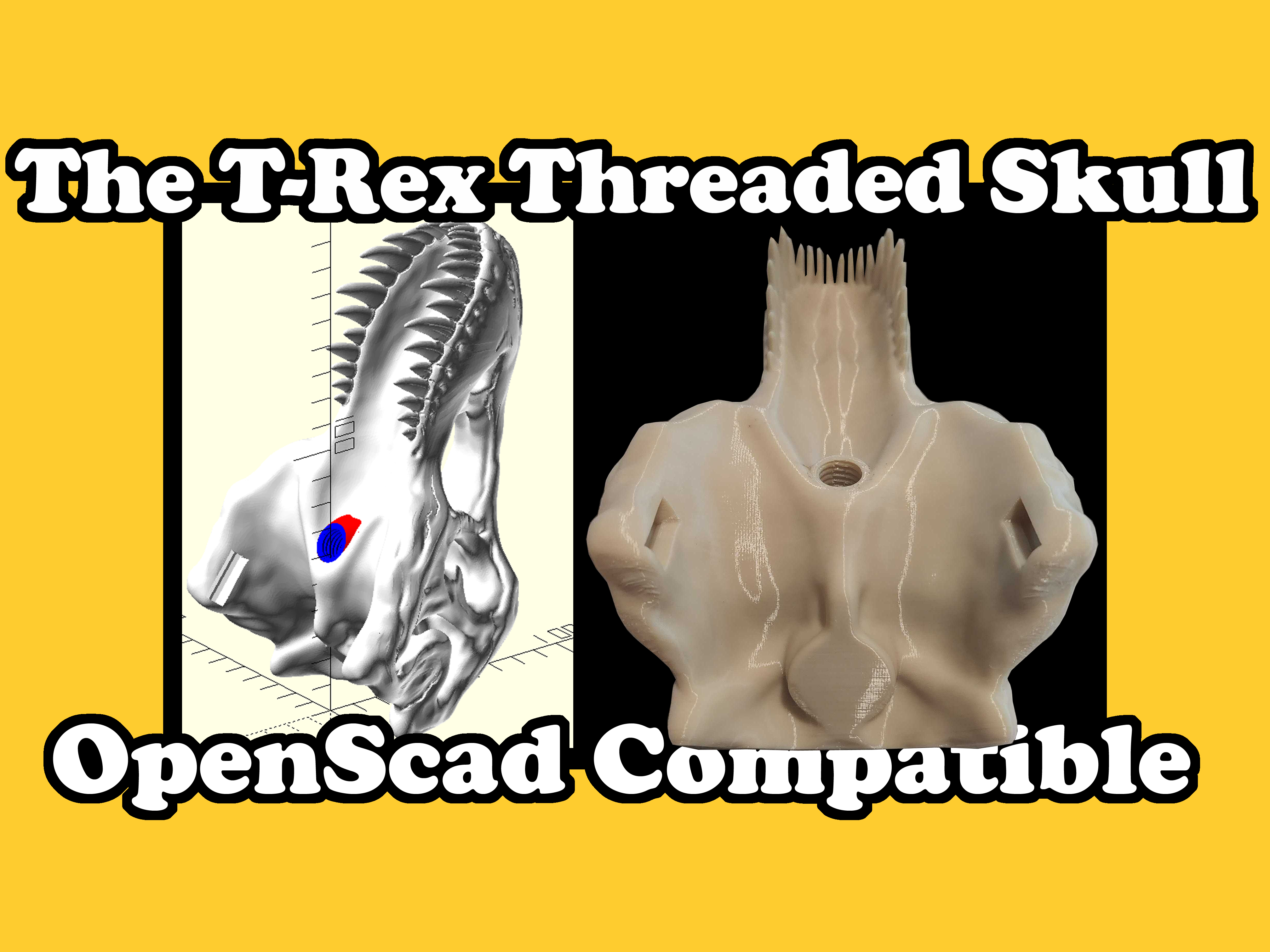 The T-Rex Skull Threaded Openscad Compatible