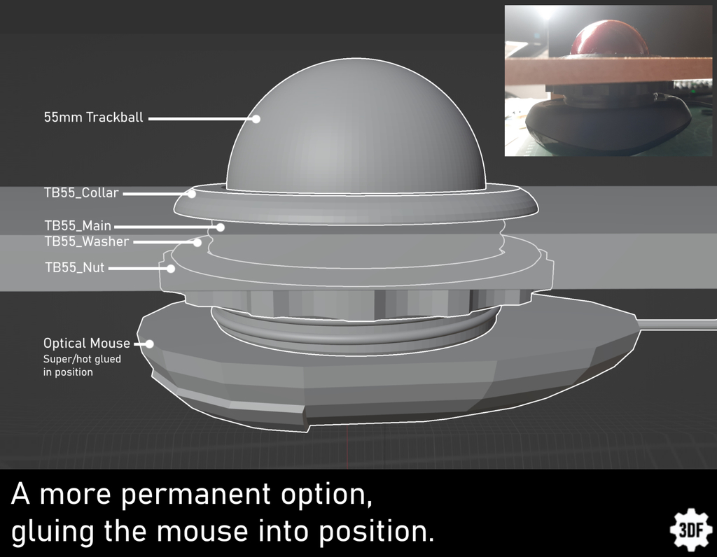 55mm Arcade Trackball Assembly STL Version! by 3DFreeman Download