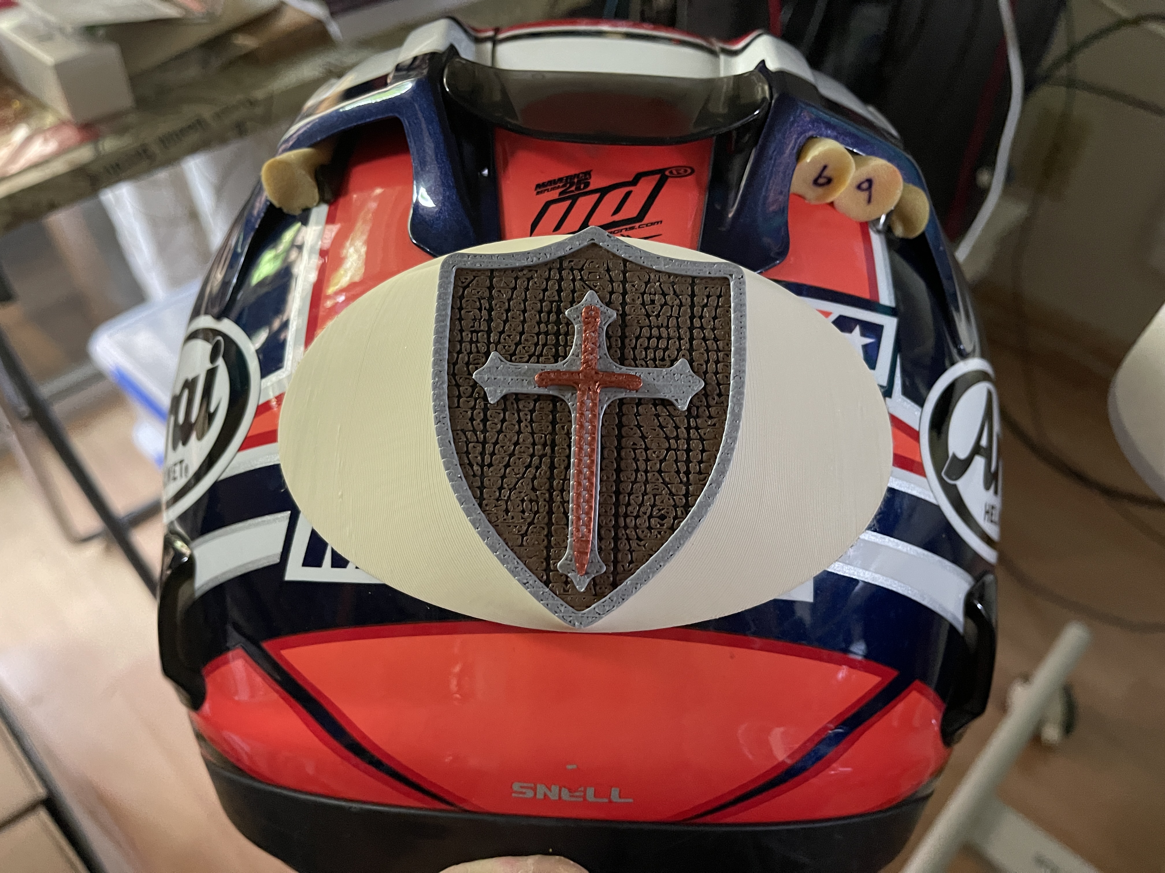 Arai Helmet, Corsair-X, rear logo cover, Armor of God Shield / Sword / Cross