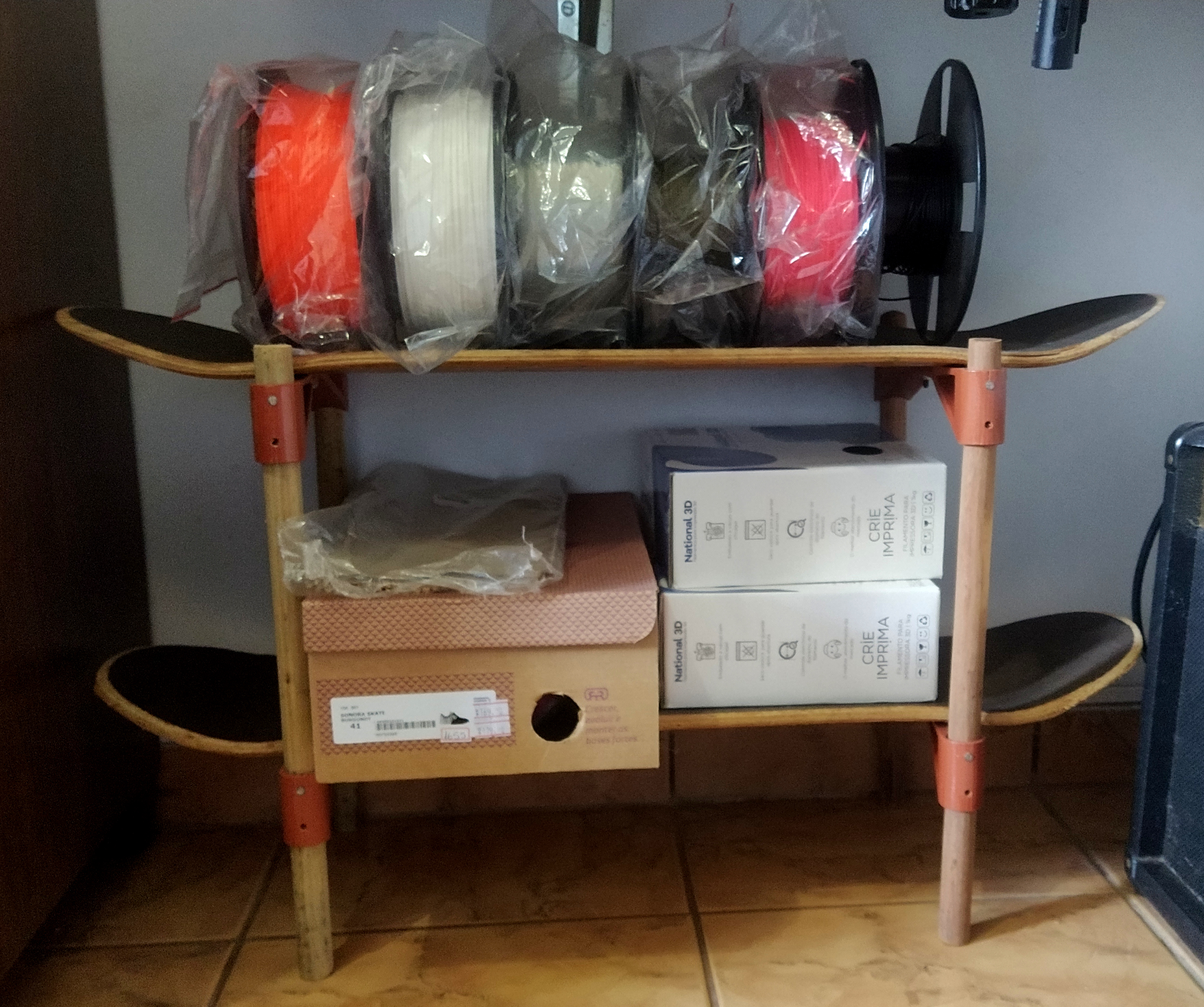 Supports for shelf with old skateboards