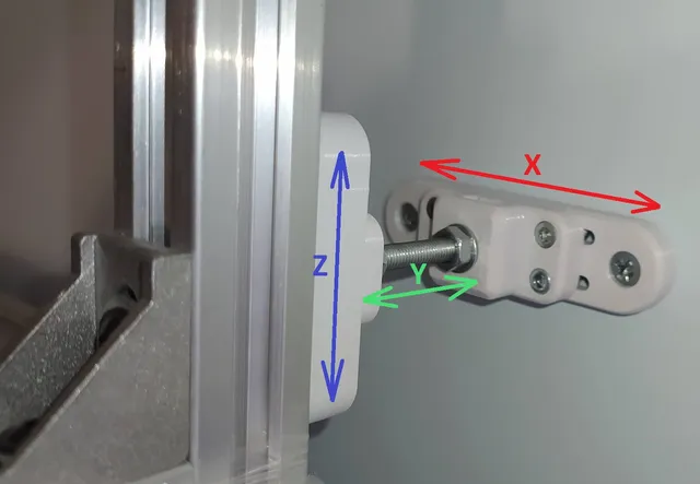 XYZ positioning wall mounting for 2020 extrusion shelf