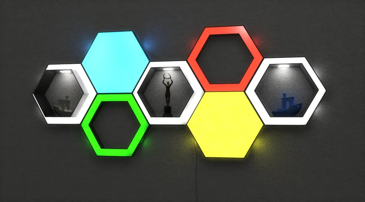 Hexagon LED Panels and Shelfs by FunkyArt, Download free STL model