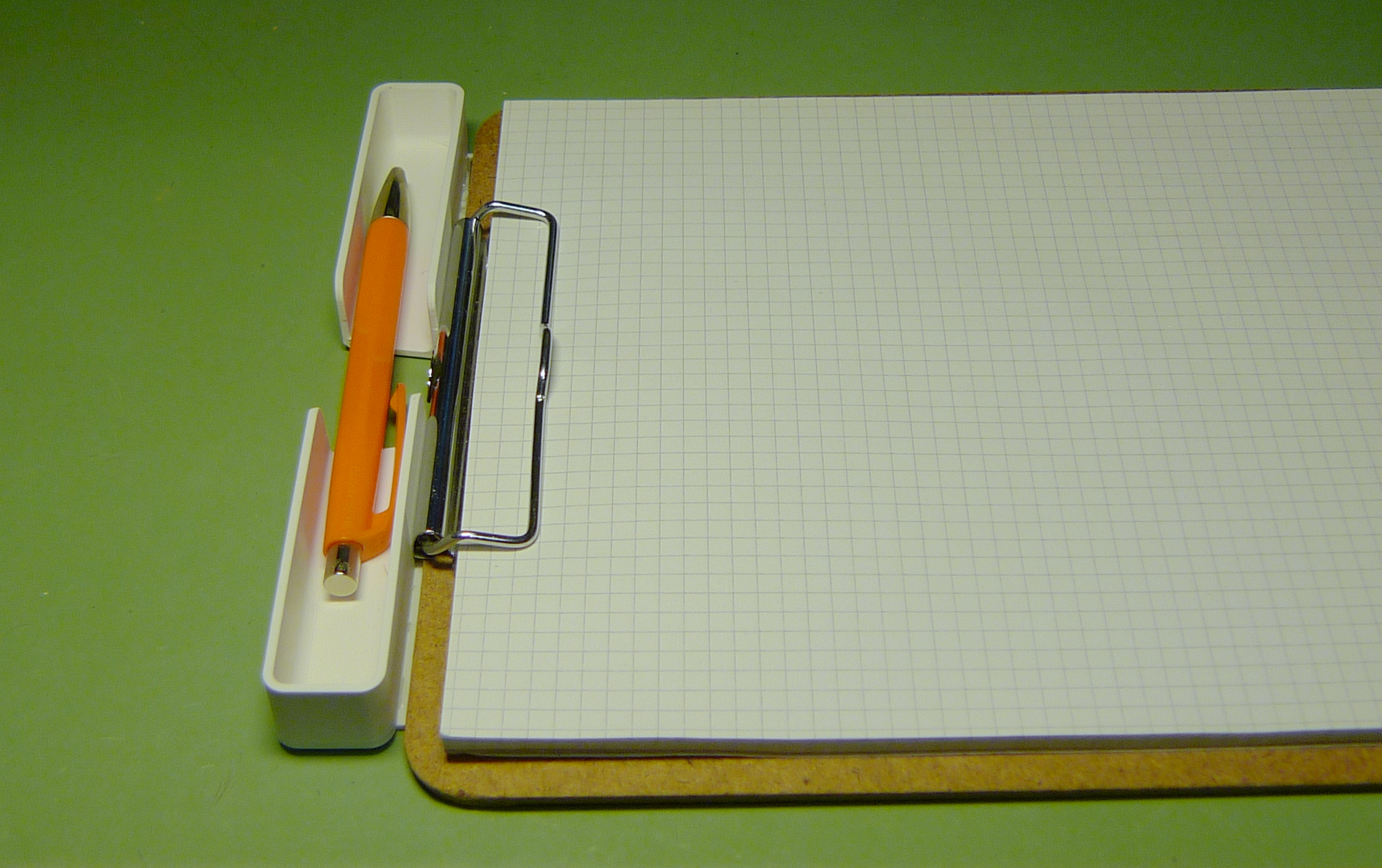 Pen tray, pen holder for clipboard DIN-A4