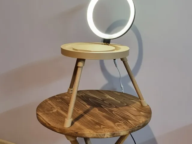 2-tier wooden table/nightstand with futuristic light