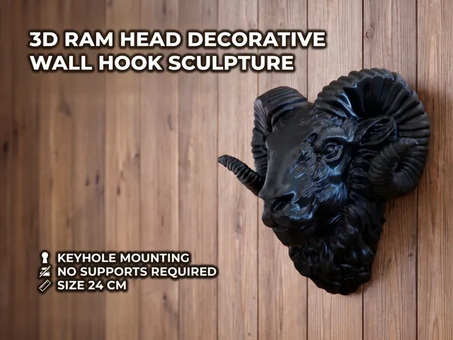 3D Ram Head Decorative Wall Hook Sculpture 24cm