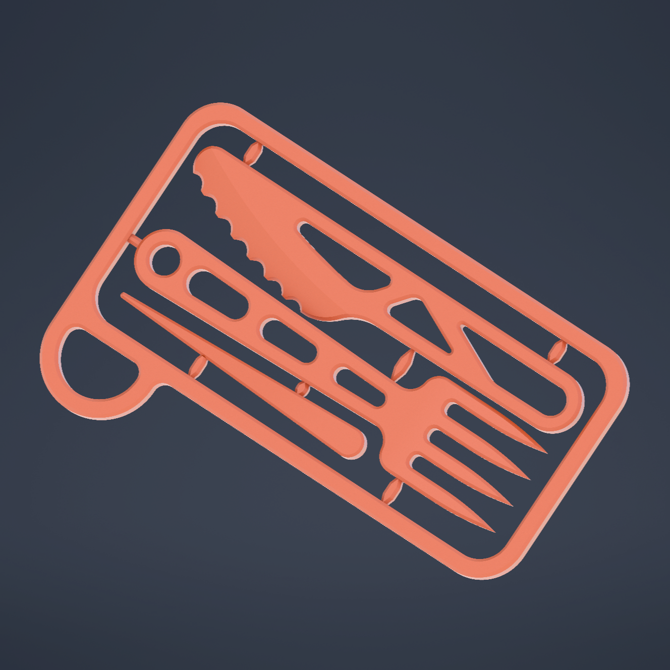 card sized knife-fork-toothpick kit 3D model thumbnail